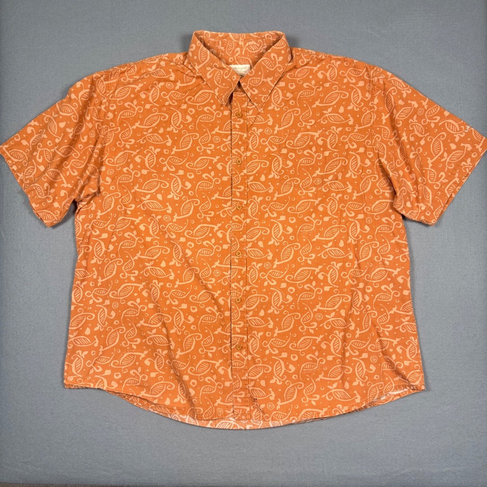 Life is Good Button Down Shirt Mens XXL Orange Cotton DNA Helix Graphic Print